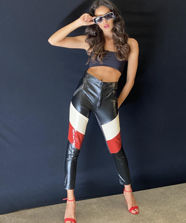 Calça tricolor couro
